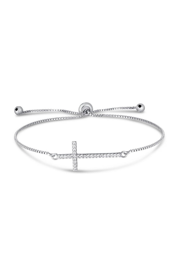 Silver Plated Cubic Zirconia Cross Adjustable Bracelet