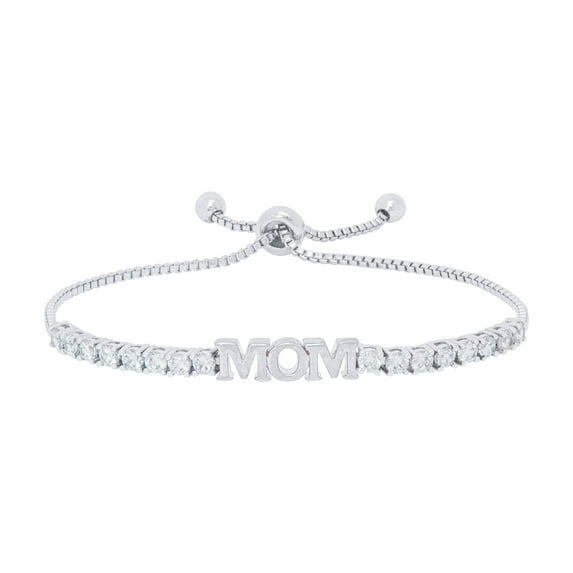 Silver Plated Cubic Zirconia 'Mom' Adjustable Bracelet