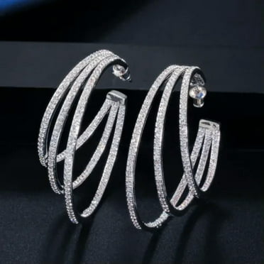 Silver Plated Cubic Zirconia Round Big Turtle Hoop Earrings CZ Fashion Jewelry