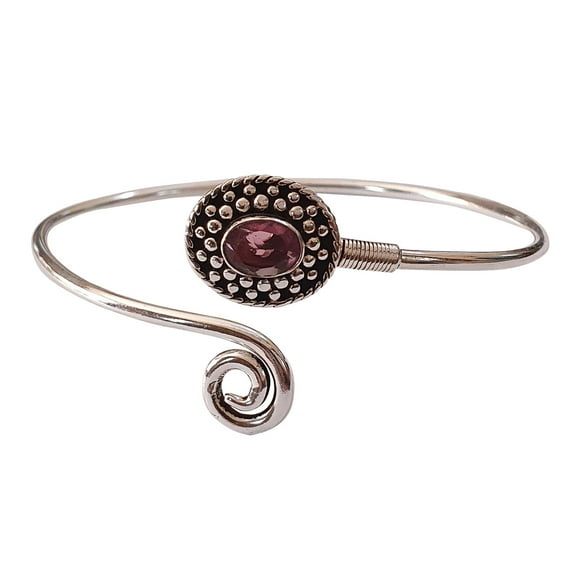 Silver Plated Cuff Bracelet for Women, Natural Pink Tourmaline Gemstone Handmade Modern Designer Tribal Bohemian Design Fashion Bracelet, Party Boho Jewelry