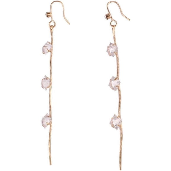 Silver Plated Cz Rhinestone Long Tassel Drop Earrings And Clip On Earrings No Pierced For Women[Z1]