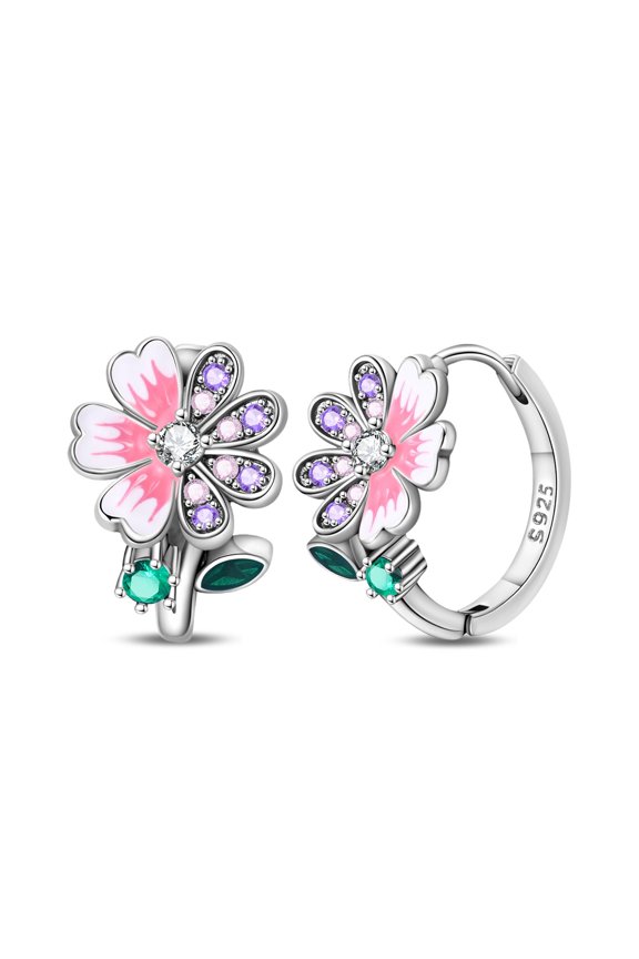 Silver Plated Daisy Hoop Earring for Women