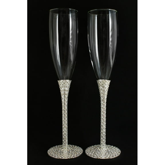 Silver Plated Diamond Wedding Toasting Glass Personalized Engraved