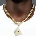 thumbnail image 1 of Gold Plated Egyptian Evil Eye Pyramid Cubic Zirconia Pendant & 10mm 20" Cuban Chain Necklace, 1 of 5