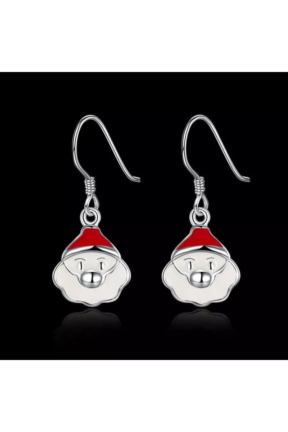 Silver Plated Enamel Dangle Earrings Christmas Santa Claus Silver 26X10Mm P128