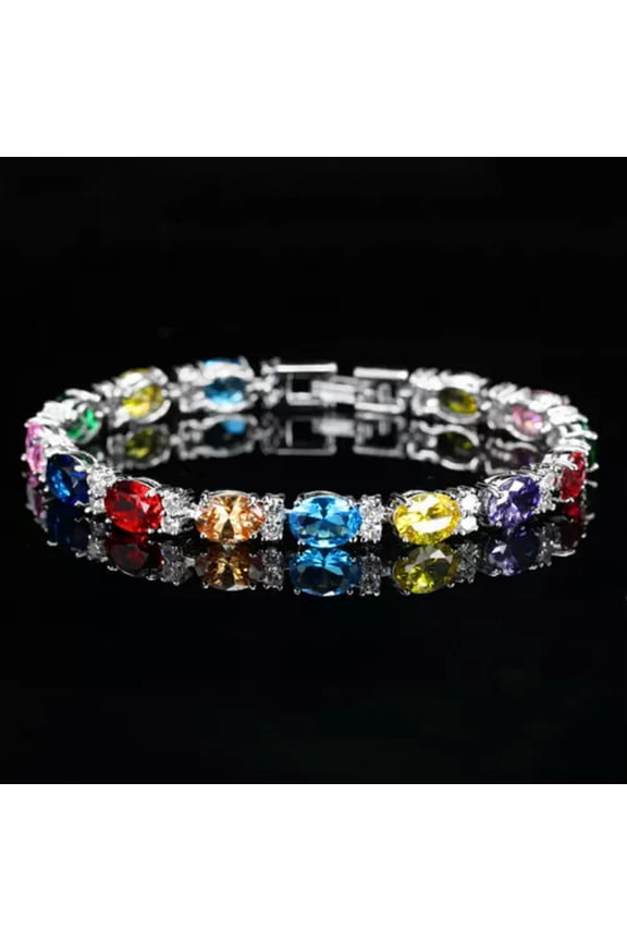 Silver Plated Fashion CZ Tennis Chain Bracelet Blue Crystal Bangles for Women