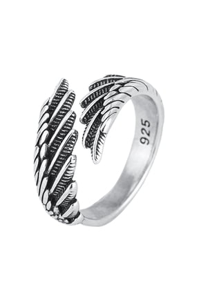 Silver Plated Feather Thumb Ring Adjustable Open Rings Birthday Christmas Gifts for Women Men Exquisite Jewelry Gift