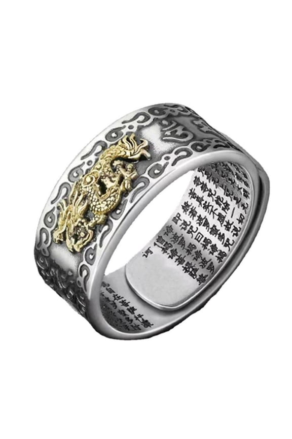 Silver Plated Feng Shui Amulet Wealth Luck Open Buddhist Adjustable R4F2