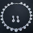 thumbnail image 1 of Silver Plated Flower CZ Blue Women Party Necklace Earring Costume Jewelry Set, 1 of 9