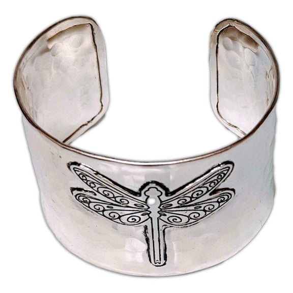 Silver-Plated Hammered DRAGONFLY Adjustable Cuff Bracelet, One Size, by Anju
