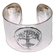 Silver-Plated Hammered TREE OF LIFE Adjustable Cuff Bracelet, One Size, by Anju