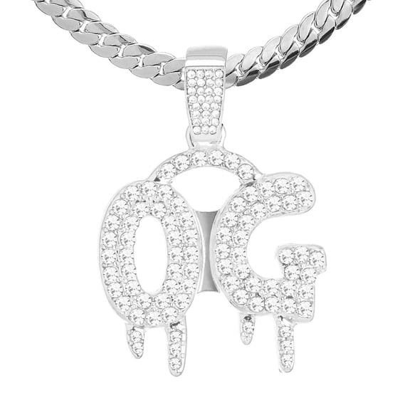 Silver Plated Hip Hop Iced Rapper Dripping O.G Pendant 24" Miami Cuban Chain Necklace MCP 1301 S