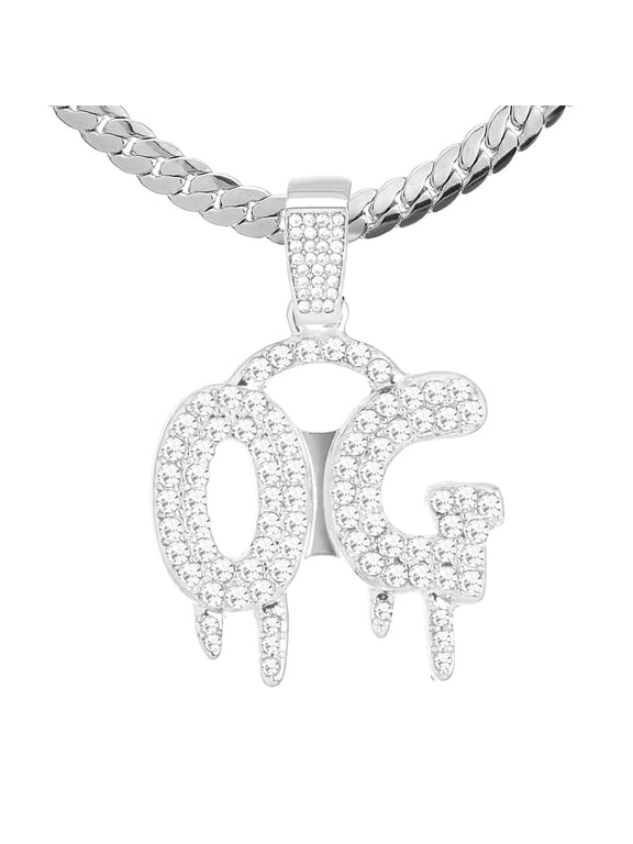 Silver Plated Hip Hop Iced Rapper Dripping O.G Pendant 24" Miami Cuban Chain Necklace MCP 1301 S