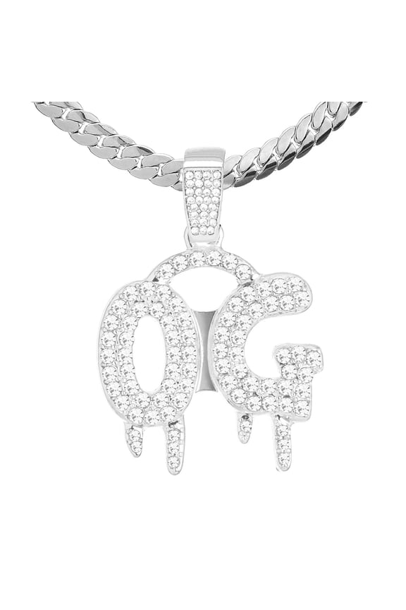 Silver Plated Hip Hop Iced Rapper Dripping O.G Pendant 24" Miami Cuban Chain Necklace MCP 1301 S