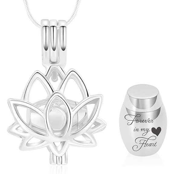 Silver Plated Hollow Lotus Cremation Jewelry for Ashes Pendant - Lotus Urn Necklace with Mini Keepsake Urn Memorial Ash Jewelry for Women Men-Forever in My Heart Ash Jewelry
