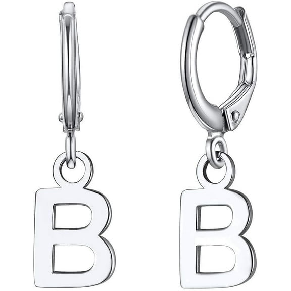 Silver Plated Initial Hoop Earrings for Women Initial Dangle Hoop Earrings Alphabet Letters Huggie Earrings Silver Plated Earring for Christmas Gifts