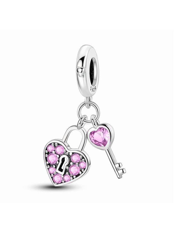 Silver Plated Key and Lock Charm Bead for Bracelet Making