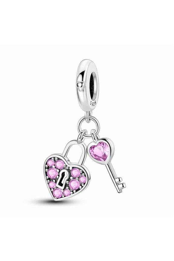 Silver Plated Key and Lock Charm Bead for Bracelet Making
