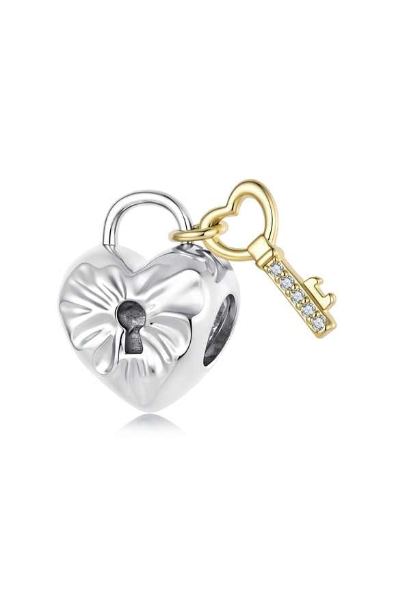 Silver Plated Lock Key Charm Bead for Bracelet Making