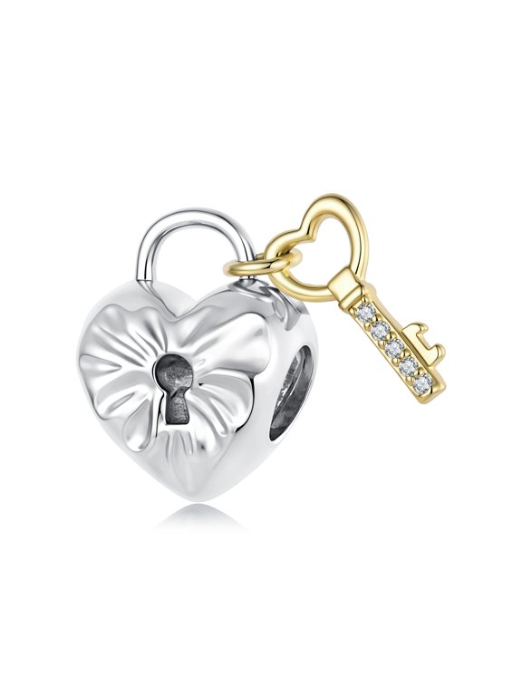Silver Plated Lock Key Charm Bead for Bracelet Making
