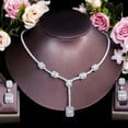 thumbnail image 1 of Silver Plated Long Drop Earrings Wedding Necklace Cubic Zirconia CZ Jewelry Set, 1 of 9