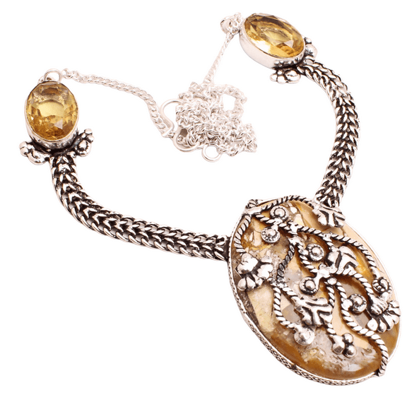 Silver Plated Mookaite Jasper Gemstone Necklace Handmade Jewelry For Women - Ethnic Designer 18" Necklace For Women Gift For Her 20 Gms N-1507