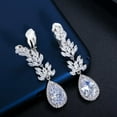 thumbnail image 1 of Silver Plated No Hole Design Long Drop CZ Clip On Earrings for Non Pierced Ears, 1 of 9