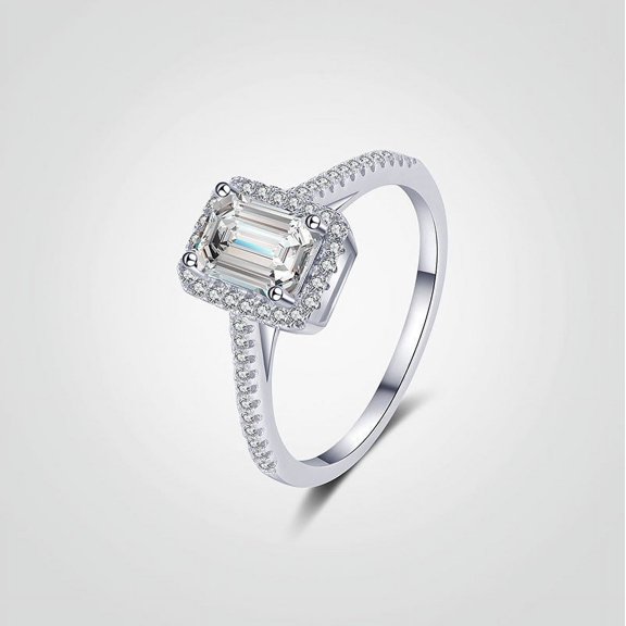 Silver Plated Rectangular Ring, Inlaid With Gold, For Women  Platinum D Color Wedding Ring Ideal Gift