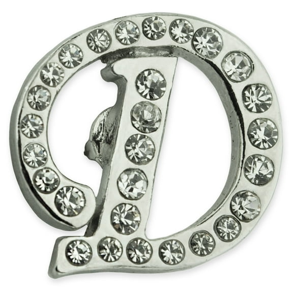 Silver Plated Rhinestone Alphabet Letter D Lapel Pin