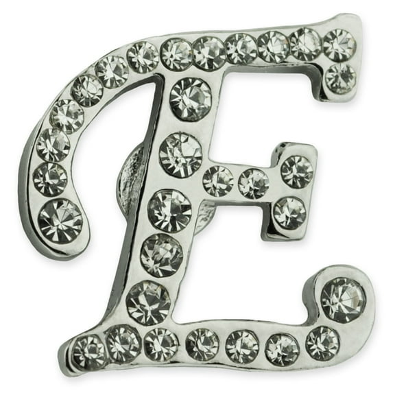 PinMart Silver Plated Rhinestone E Lapel Button Pins, New 5 Pack