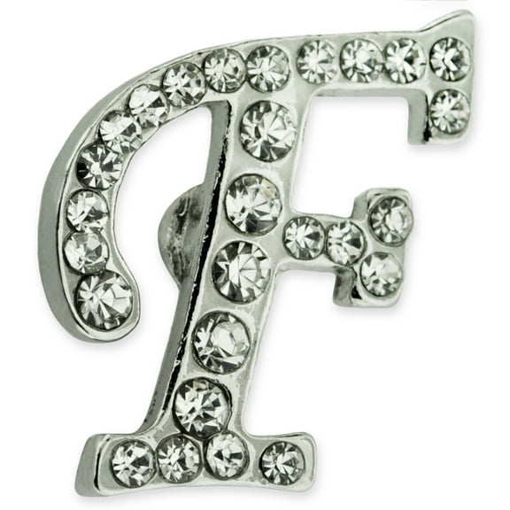 Silver Plated Rhinestone Alphabet Letter F Lapel Pin