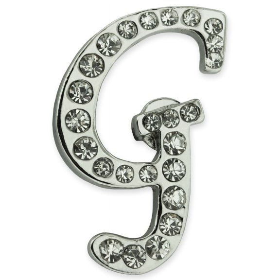 Silver Plated Rhinestone Alphabet Letter G Lapel Pin, 10 Pack