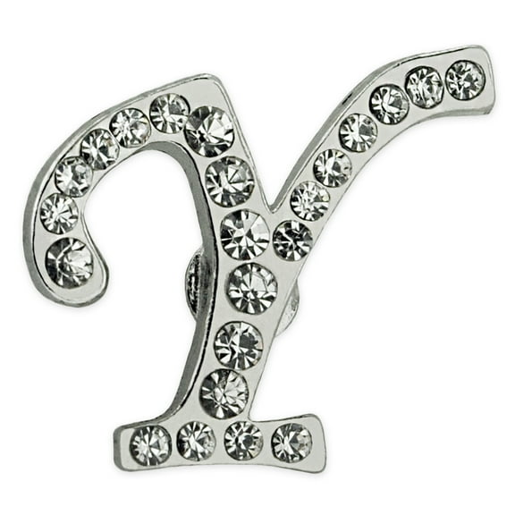 Silver Plated Rhinestone Alphabet Letter Y Lapel Pin