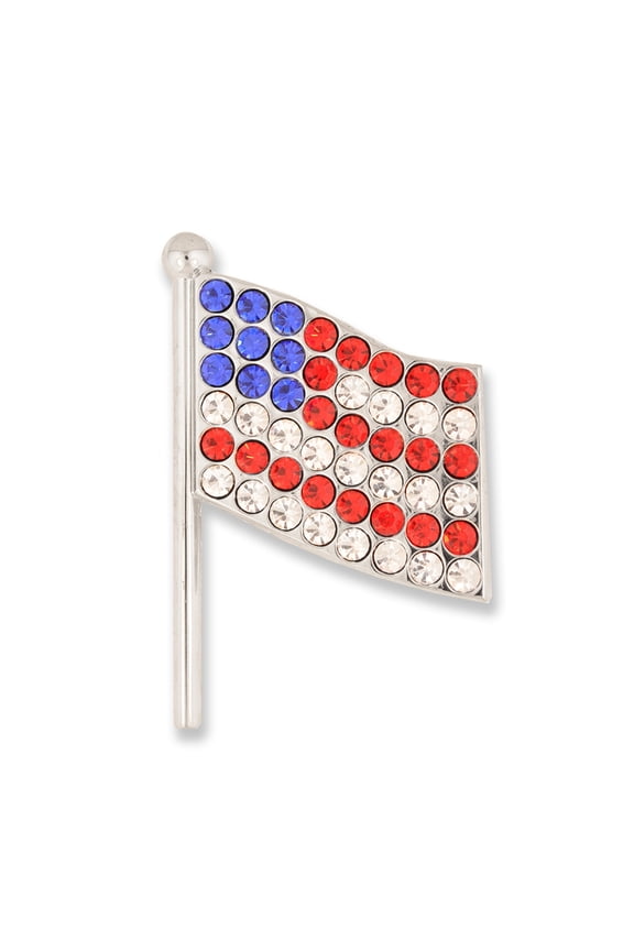 Silver Plated Rhinestone American Flag Patriotic Brooch Pin