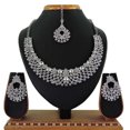 thumbnail image 1 of PARSHWA CREATIONS Silver Rhinestone Choker Necklace, Earrings, Tikka Set, 1 of 5