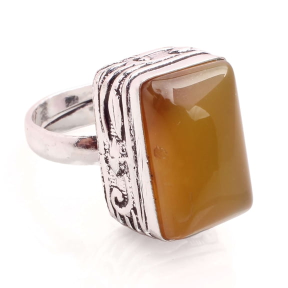 Silver Plated Ring Jewelry For Womens - Agate Gemstone Handmade Ring - Size Adjustable - Fashion Jewelry Gift For Her - Bohemian style Statement Ring For Women - R-446