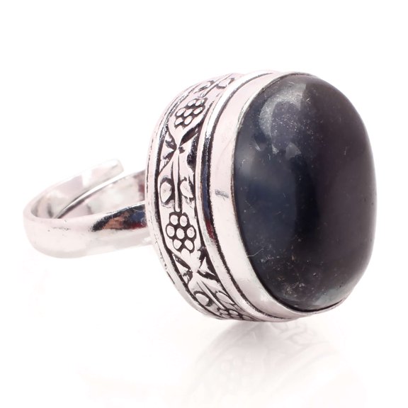 Silver Plated Ring Jewelry For Womens - Black Agate Gemstone Handmade Ring - Size Adjustable - Fashion Jewelry Gift For Her - Bohemian style Statement Ring For Women - R-467