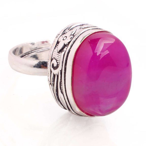 Silver Plated Ring Jewelry For Womens - Botswana Agate Gemstone Handmade Ring - Size Adjustable - Fashion Jewelry Gift For Her - Bohemian style Statement Ring For Women - R-357