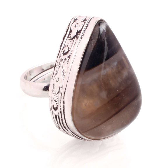 Silver Plated Ring Jewelry For Womens - Botswana Agate Gemstone Handmade Ring - Size Adjustable - Fashion Jewelry Gift For Her - Bohemian style Statement Ring For Women - R-431