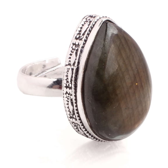Silver Plated Ring Jewelry For Womens - Labradorite Gemstone Handmade Ring - Size Adjustable - Fashion Jewelry Gift For Her - Bohemian style Statement Ring For Women - R-633