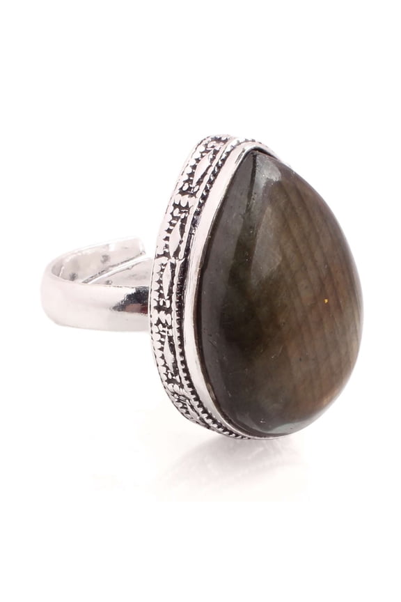 Silver Plated Ring Jewelry For Womens - Labradorite Gemstone Handmade Ring - Size Adjustable - Fashion Jewelry Gift For Her - Bohemian style Statement Ring For Women - R-633