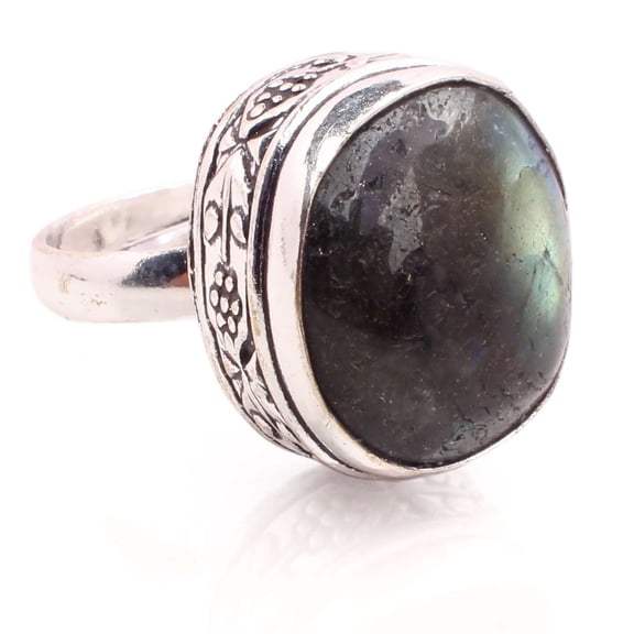 Silver Plated Ring Jewelry For Womens - Labradorite Gemstone Handmade Ring - Size Adjustable - Fashion Jewelry Gift For Her - Bohemian style Statement Ring For Women - R-523