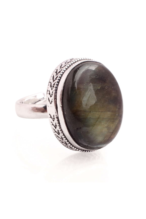Silver Plated Ring Jewelry For Womens - Labradorite Gemstone Handmade Ring - Size Adjustable - Fashion Jewelry Gift For Her - Bohemian style Statement Ring For Women - R-609