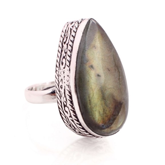 Silver Plated Ring Jewelry For Womens - Labradorite Gemstone Handmade Ring - Size Adjustable - Fashion Jewelry Gift For Her - Bohemian style Statement Ring For Women - R-420