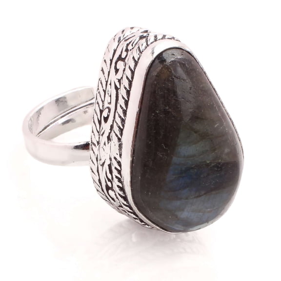 Silver Plated Ring Jewelry For Womens - Labradorite Gemstone Handmade Ring - Size Adjustable - Fashion Jewelry Gift For Her - Bohemian style Statement Ring For Women - R-597