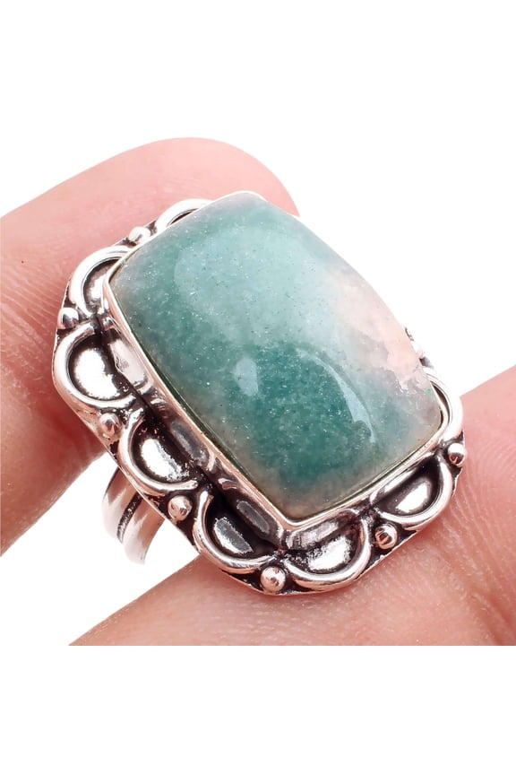 Silver Plated Ring Jewelry For Womens - Moss Agate Gemstone Handmade Ring - Size US 8 - Fashion Jewelry Gift For Her - Bohemian style Statement Ring For Women - R-13213