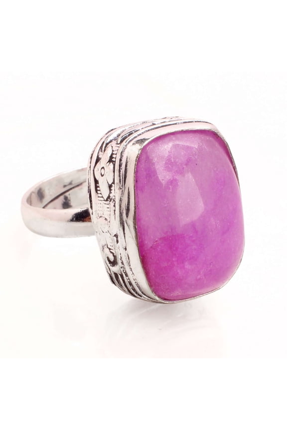 Silver Plated Ring Jewelry For Womens - Pink Agate Gemstone Handmade Ring - Size Adjustable - Fashion Jewelry Gift For Her - Bohemian style Statement Ring For Women - R-396