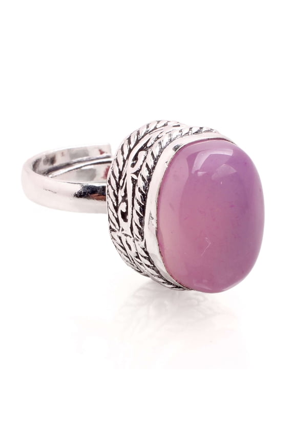 Silver Plated Ring Jewelry For Womens - Pink Agate Gemstone Handmade Ring - Size Adjustable - Fashion Jewelry Gift For Her - Bohemian style Statement Ring For Women - R-477