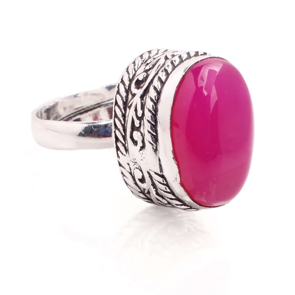 Silver Plated Ring Jewelry For Womens - Pink Agate Gemstone Handmade Ring - Size Adjustable - Fashion Jewelry Gift For Her - Bohemian style Statement Ring For Women - R-485