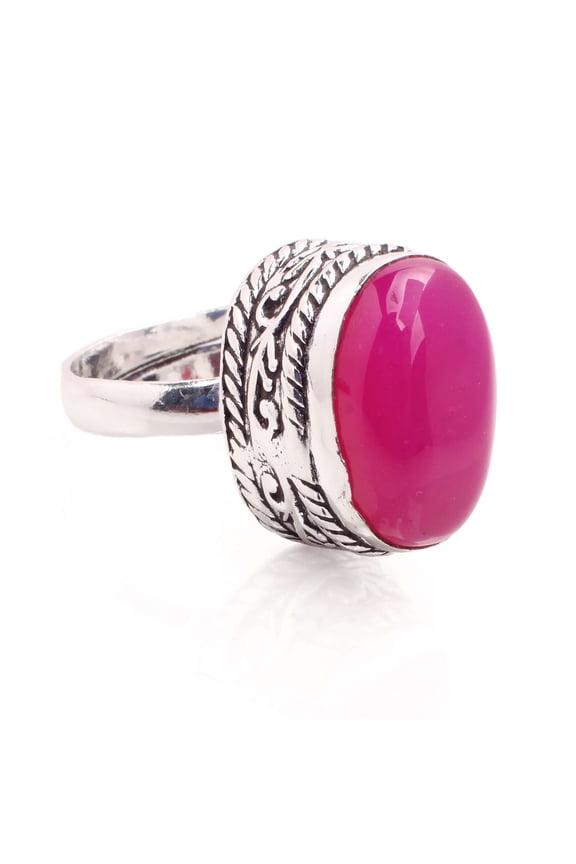 Silver Plated Ring Jewelry For Womens - Pink Agate Gemstone Handmade Ring - Size Adjustable - Fashion Jewelry Gift For Her - Bohemian style Statement Ring For Women - R-485